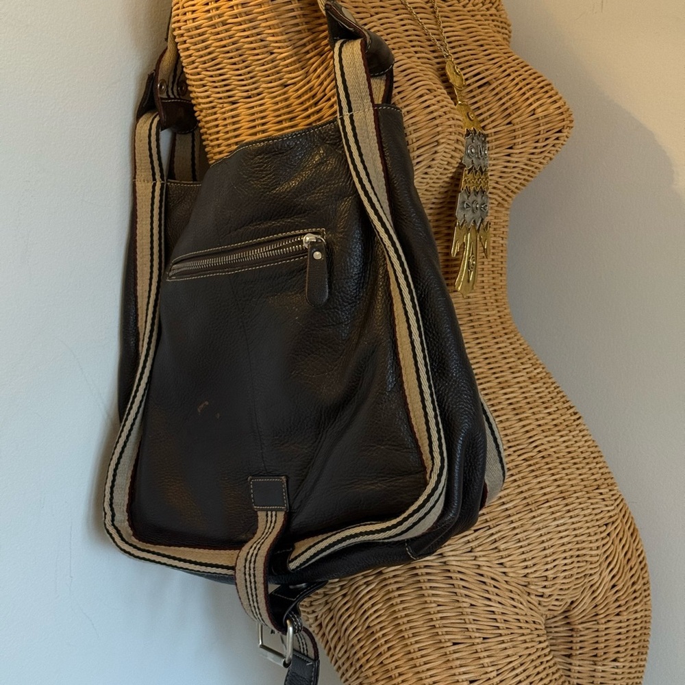 Chocolate brown Leather Tote/shoulder Bag with Striped Accents - Picture 2 of 12